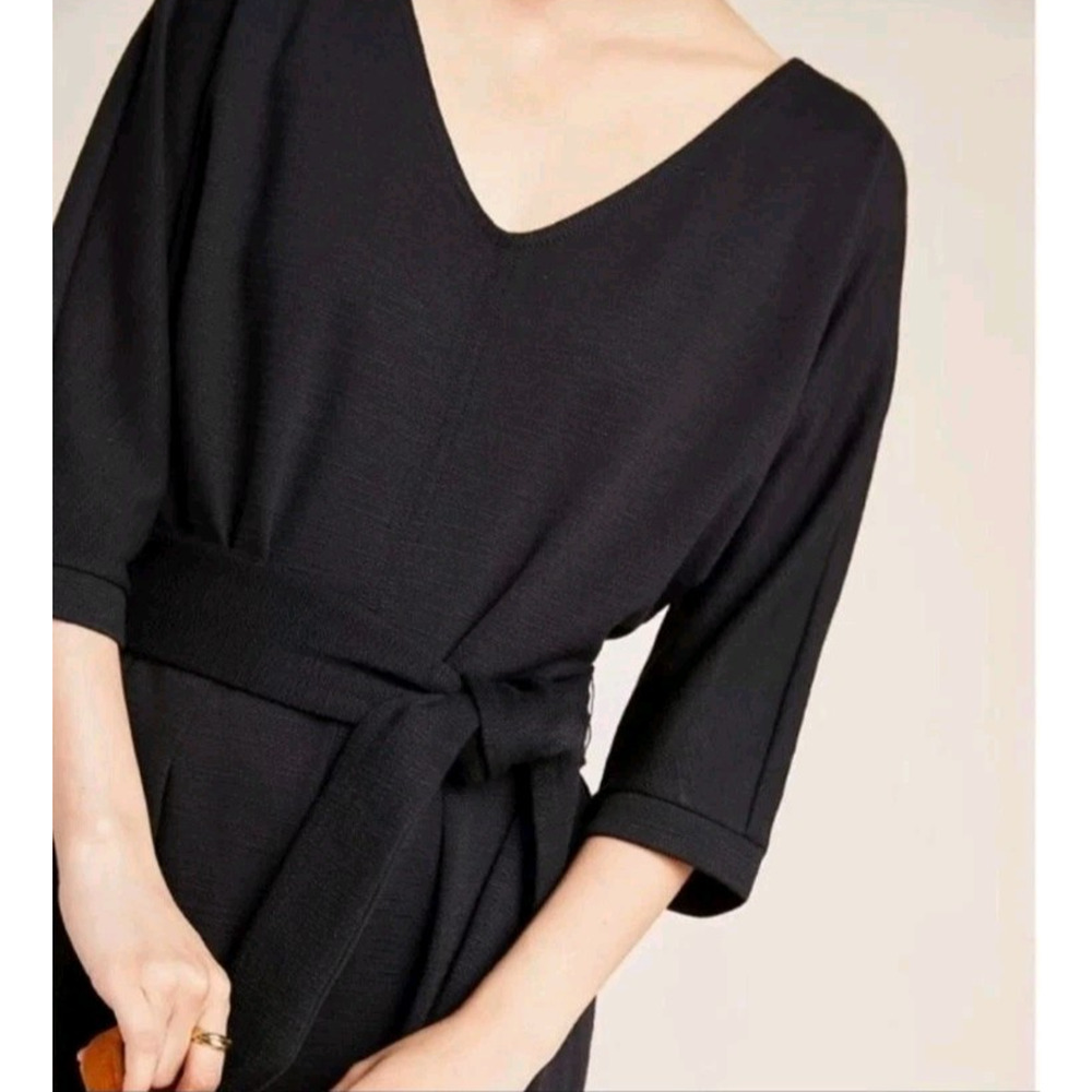 Anthropologie Sutton Jumpsuit MP Black Ponte Belted Pockets Lounge Minimal Crop - Picture 2 of 16